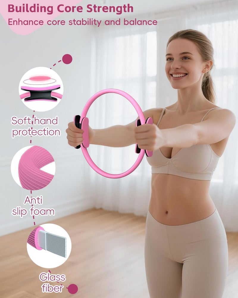 KABCON Pilates Kit for Home, Women Beginners Workout Essentials Set with 13" Ring, 9.8" Ball, Resistance Bands & Guide, 13/14/16 PCS Compact Pilates Equipment - Image 2